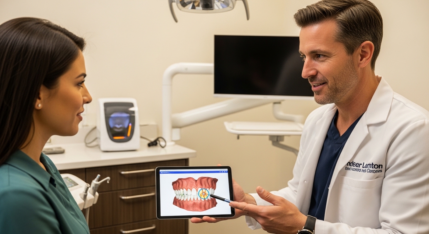 Dentist consulting with a patient in a modern dental office