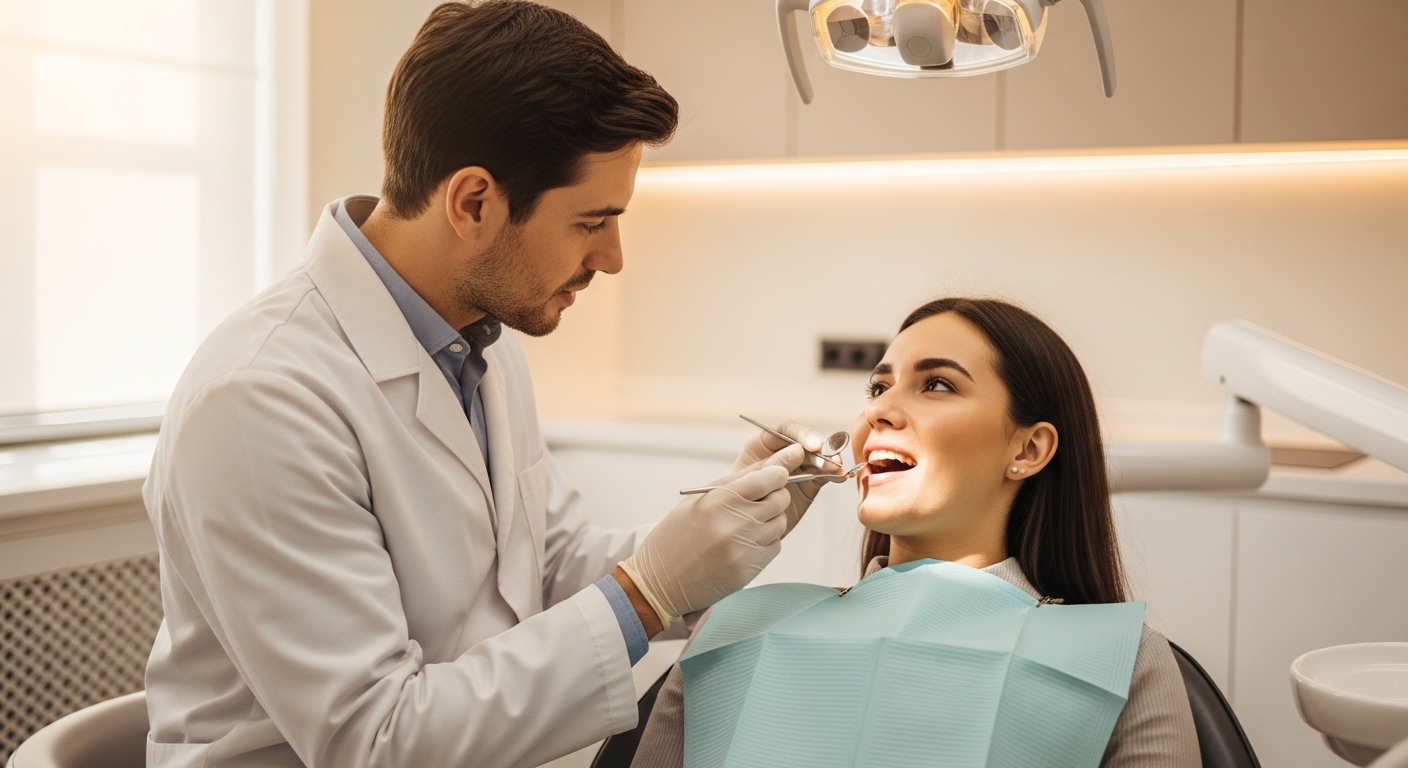 Dentist consulting a patient in a modern dental clinic setting